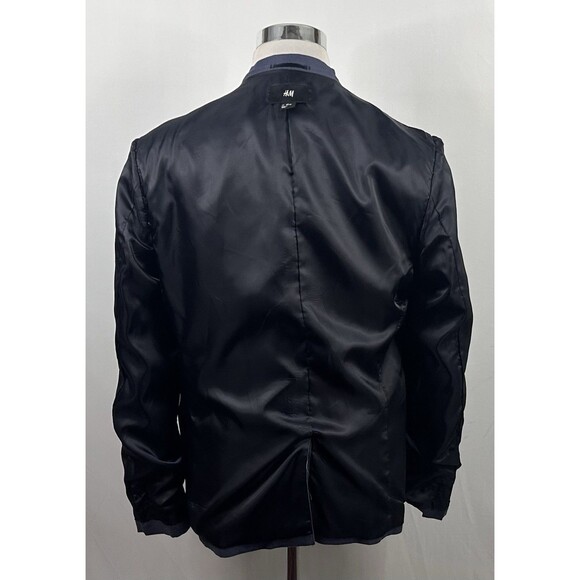 H&M 44R Sport Coat Linen Blend Blue Gray Two Button Lined Double Vented - Picture 8 of 8